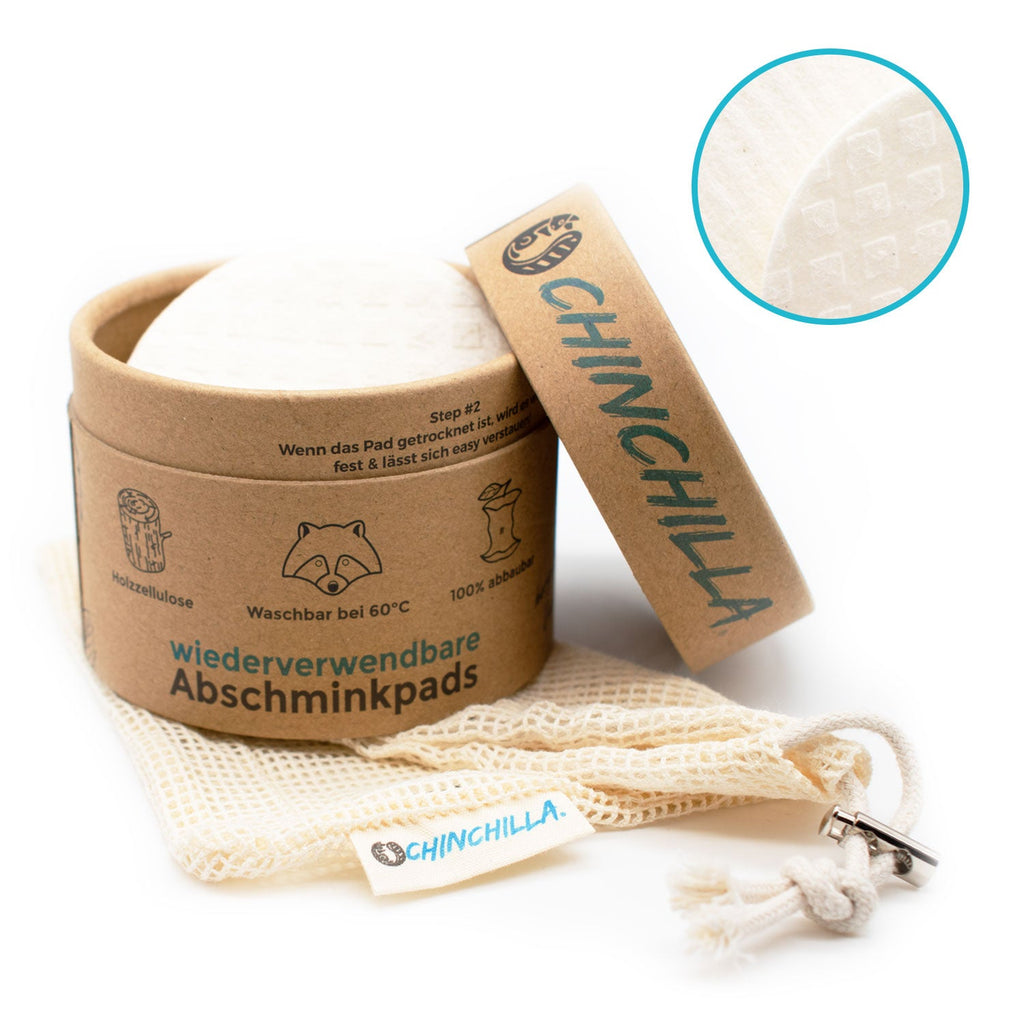 WASHABLE MAKE-UP REMOVAL PADS | MADE OF WOOD CELLULOSE | 10 SUSTAINABLE PADS INCL. STORAGE CAN AND LAUNDRY NET | MADE IN GERMANY